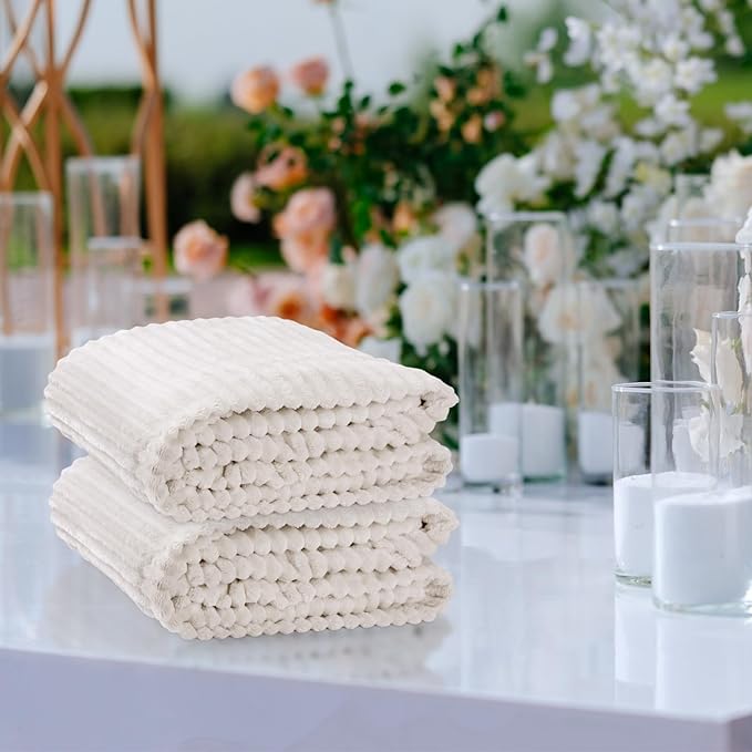 Buryeah 6 Pcs Flannel Throw Blanket Bulk 50 x 60 in Sleepover Blanket Outdoor Wedding Throw Lightweight, Oeko-tex Standard 100 Certified for Sofa Homeless Gifts (Cream White)