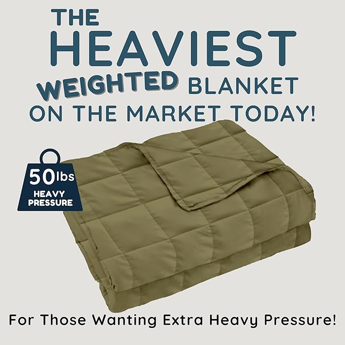 HomeSmart 50 lbs Weighted Blanket King Size, The Heaviest Weighted Blanket, Ultra Soft Breathable Fabric, Also Fits California King Beds, Olive Green