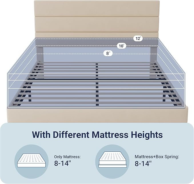 Allewie Queen Size Platform Bed Frame with Velvet Upholstered Headboard and Wooden Slats Support, Fully Upholstered Mattress Foundation/No Box Spring Needed/Easy Assembly, Cream