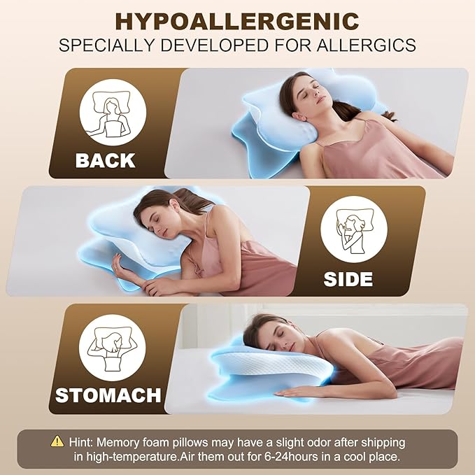 Cervical Neck Pillow for Sleeping - Ergonomically Designed Memory Foam Pillows for Neck Pain Relief, Side Sleeper Pillow for Neck Pain with Washable Cooling Cover for Side and Back Sleepers（Gray）