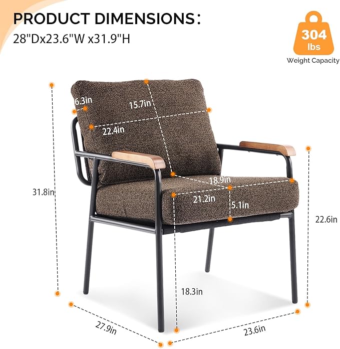 VINGLI Mid-Century Modern Accent Armchiars Set of 2 for Small Space, Small Comfy Upholstered Leisure Reading Chairs with Wood Armrests for Bedroom, Living Room, Waiting Room, Linen Expresso