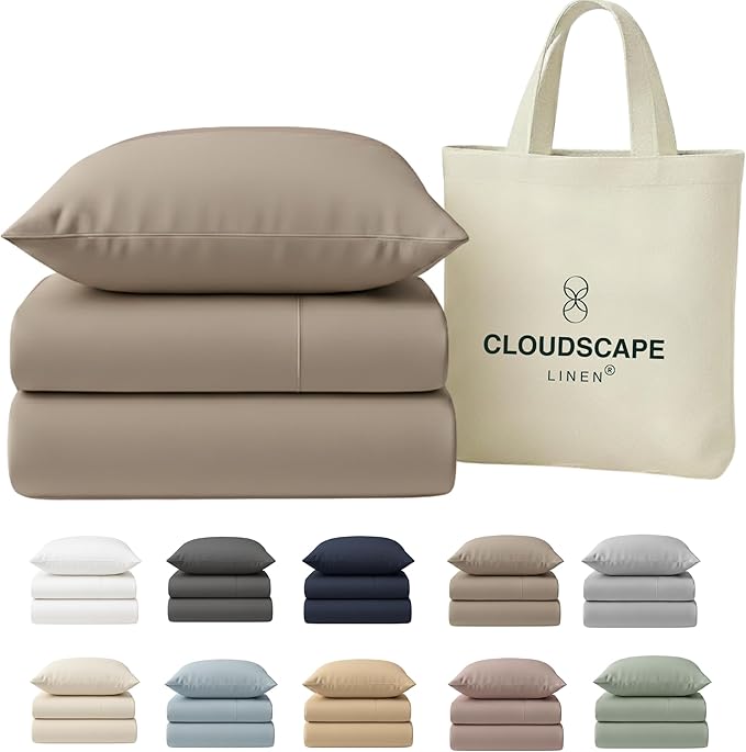 Egyptian Cotton Twin XL Size Sheets Set, 4 Taupe