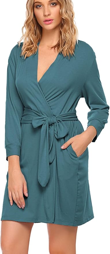 HOTOUCH Womens Robe Lightweight Short Knit Bathrobe Soft Ladies Sleepwear with Pockets