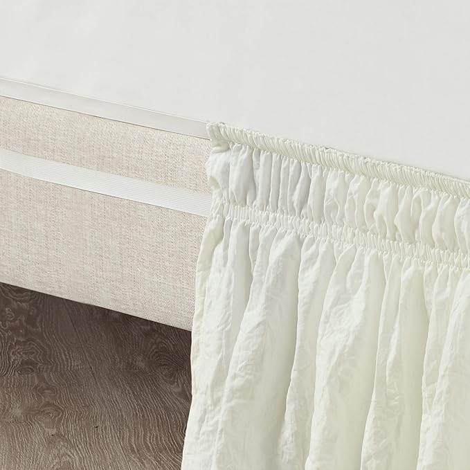 Lush Decor Ruched Ruffle Elastic Easy Wrap Around Bedskirt, Queen/King/Cal King, Polyester, Ivory