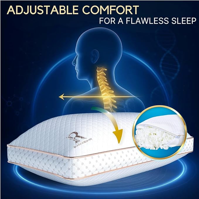 Royal Therapy Queen Memory Foam Pillow, Adjustable Shredded Odor-Free Pillow for Neck & Shoulder Pain Relief, Support for Back, Stomach, Side Sleepers, AirFlowPRO