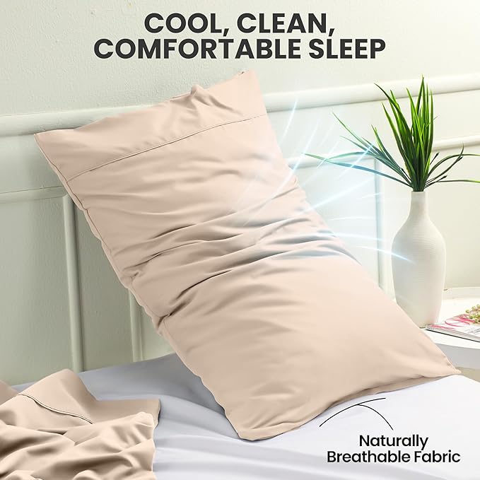 Pillow Covers by Utopia Bedding - Queen Size 2-Pack – Soft Brushed Microfiber – Perfect for Hospitals, Hotels, Guest Rooms – Oeko-TEX Certified, 20x30 Inches (Beige)
