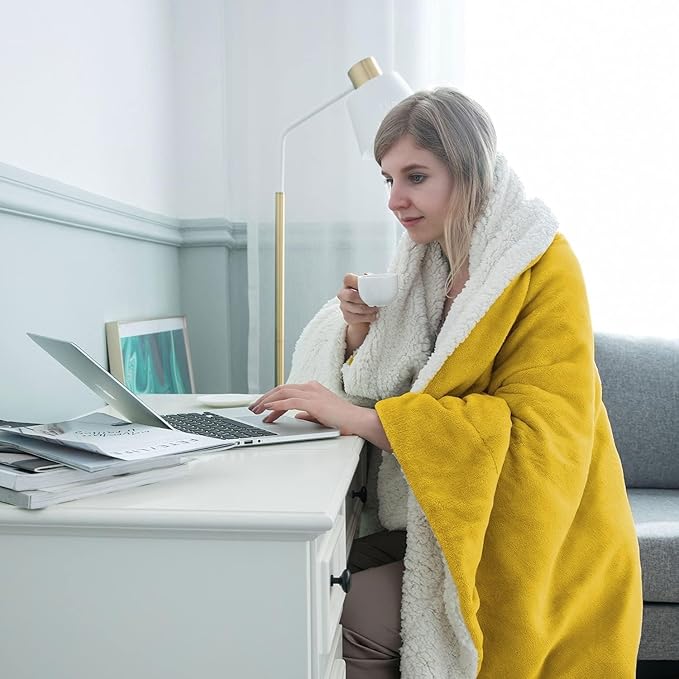 IR Imperial Rooms Gold Sherpa Fleece Throw Blanket Twin Size for Bed - Wholesale Bulk Pack of 12 Sherpa Blankets - Soft Fluffy Throw Blankets for Hotels, Guest Bedroom (Yellow, 60x80 Inches)