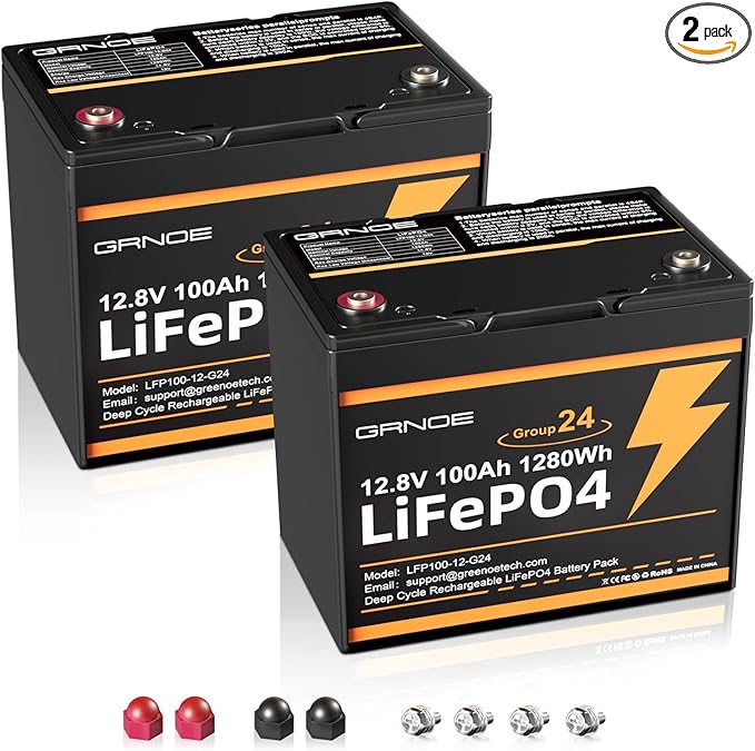 2-Pack 12V 100Ah LiFePO4 Automotive Batteries, 15000+ Deep Cycles, 100A BMS Each, Group 24 Car Battery Replacements for RV, Trailer, UTV, Off-Grid, Trolling Motor, Vehicle Power Systems,DIY