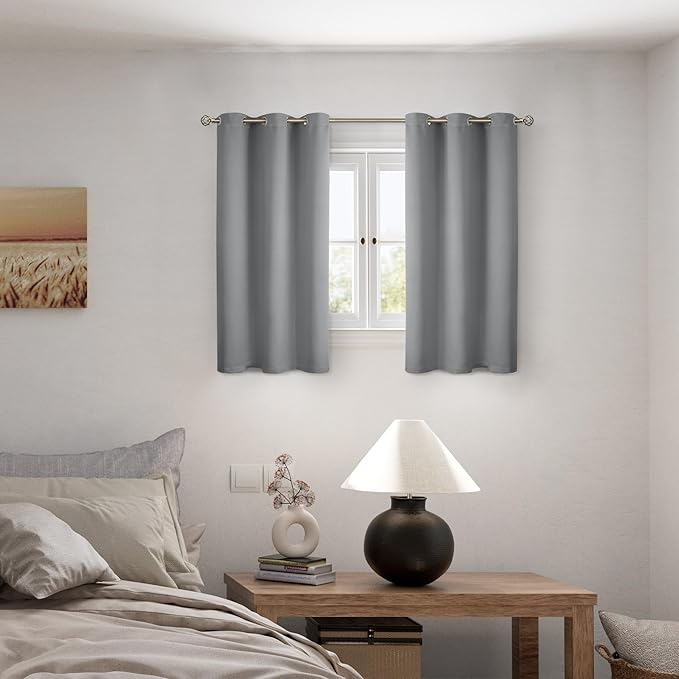 BGment Short 100% Blackout Curtains for Bedroom, Thermal Insulated Energy Efficiency Noise Reducing Grommet Curtains 54 Inch Length with Liner for Small Window 2 Panels Each 42 Inch Wide,Dove Grey