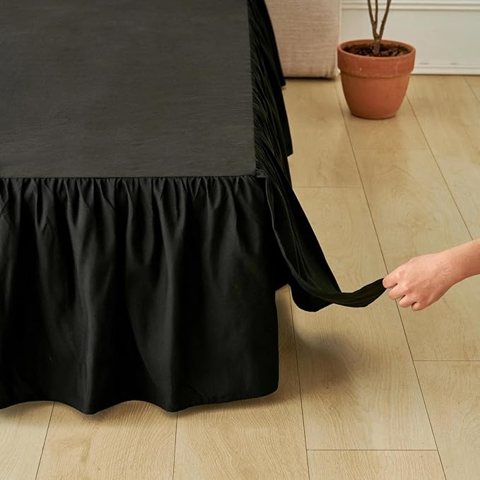 Bed Skirt King Size Ruffled Bed Skirt with Split Corners, Black Bed Skirts 12 Inch Drop, King Size Bed Skirting with Platform, 12'' King