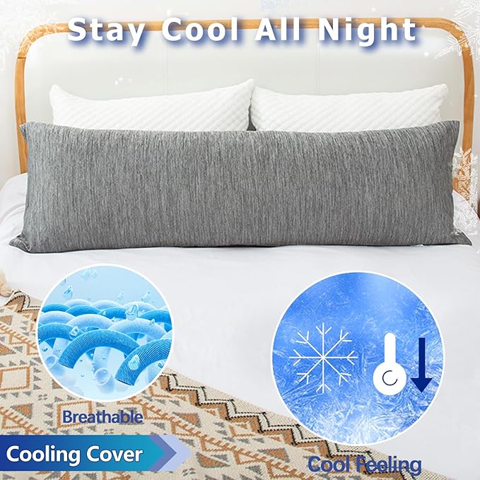 Body Pillow, Cooling Memory Foam Body Pillows for Adults Sleeping, Long Pillow for Bed, Big Large Firm Full Body Pillow for Side Sleeper, 20x54 Inch, Cooling Grey