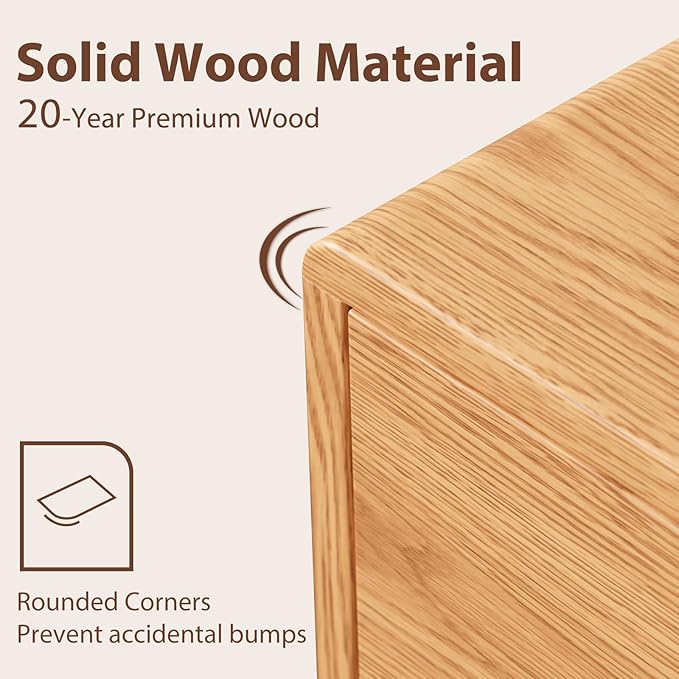 Solid Wood Nightstand Natural Night Stand with Drawers Mid Century Modern Nightstand with Storage,Wood Night Stand,Small Bedside Table for Bedroom,Living Room,Office,Natural Bedside Table