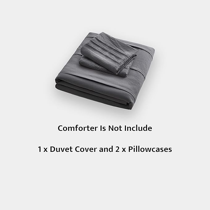 Oli Anderson Grey Duvet Cover Queen Size - Pleated Queen Duvet Cover, 3PCS Soft and Breathable Textured Bedding Set with Zipper Closure(Grey,90"x90")