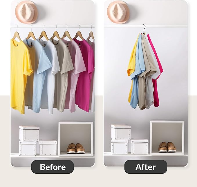 ZEDODIER Space Saving Hangers for Clothes,Rotatable Sturdy Shirt Hangers with 8 Hooks, Non Slip Multiple Shirt Organizer for T-Shirts Sweatshirts Hoodies, Black