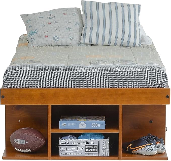 memomad Bali Storage Platform Bed with Drawers (Twin Size, Oak Brown Wood)