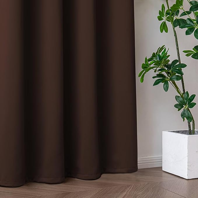 Blackout Curtains 90 Inches Long 2 Panels Set, Chocolate Curtains Thermal Insulated Room Darkening Drapes for Bedroom, Rod Pocket Light Blocking Drapes Living Room(52W × 90L, Chocolate)