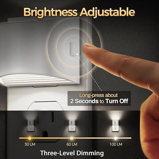 DORESshop LED Night Light[2 Pack], Night Lights Plug into Wall, 3 Level Brightness Adjustable Plug in Night Light, Dusk to Dawn Sensor Nightlights for Adults,Bedroom,Bathroom,Hallway,5000K White Cover