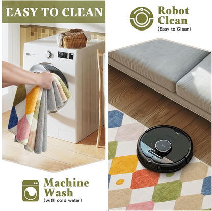 jinchan Kids Rug for Classroom 7ft Radius Corner Washable Area Rug Modern Colorful Quarter Circle Rug Soft Non-Slip Carpet for Nursery Playroom Daycare Reading Nook Living Room Circus on Cream