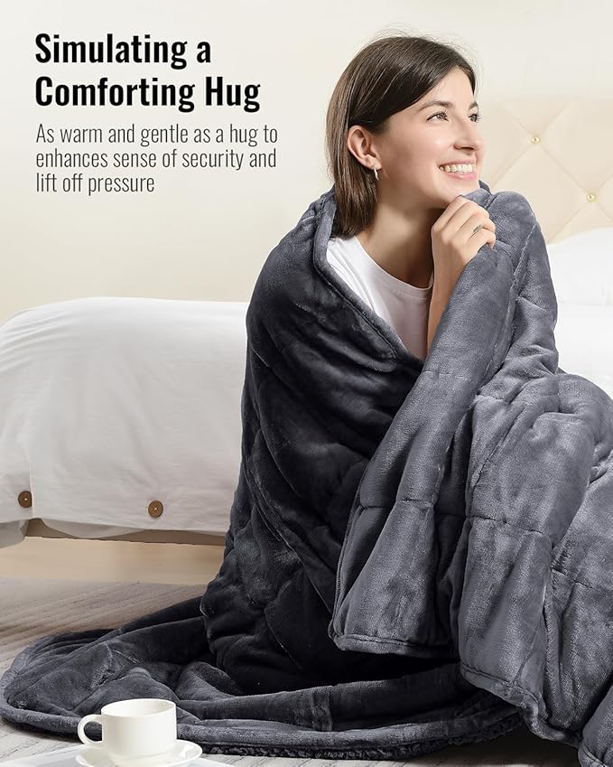 Uttermara Weighted Blanket for Adults, Twin Size 12 lbs Heavy Blanket with Reversible Soft Shiny Velour Fleece and Cozy Warm Sherpa for Couch Bed, Calming and Relaxing, 48 x 72 inches in Dark Grey