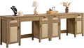 SICOTAS 2 Pieces Rattan Vanity Home Office Desk - Big Boho Makeup Vanities Benches with Drawers & Storage Cabinets, Dressing Vanity Table for Makeup Room, Bedroom, Home Office, Oak