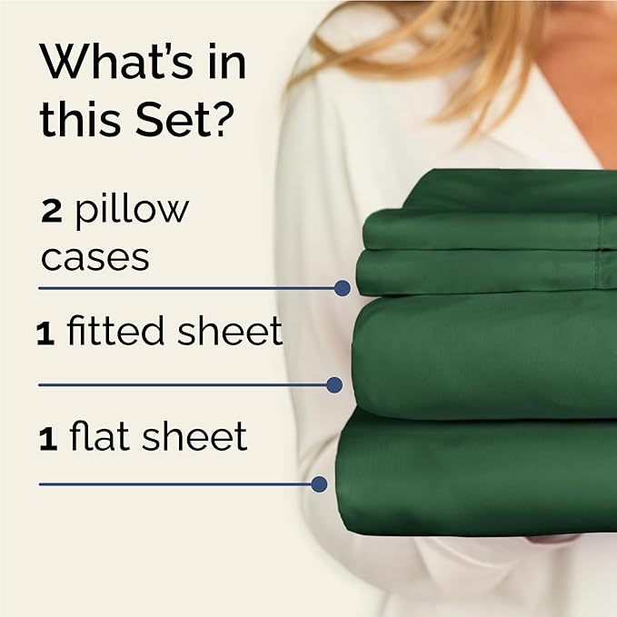 Twin XL 4 Piece Sheet Set - Cooling, Comfy & Breathable - Hotel Luxury Bedding, Includes Fitted Sheet for Women, Men, Kids & Teens - 1 Flat, 1 Fitted Sheet, 2 Pillowcases with Deep Pockets - Emerald