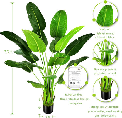 7.2ft Artificial Silk Bird of Paradise Palm Tree (85in) with 17 Trunks Faux Tree and Plastic Nursery Pot, Fake Plant for Office House Farmhouse Living Room Home Decor (Indoor/Outdoor)