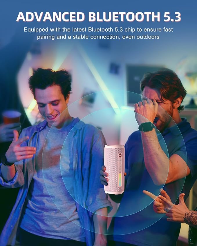 OHAYO Portable Bluetooth Speaker, IPX7 Waterproof Wireless Speaker with 24W Stereo Sound, Active Extra Bass, Bluetooth 5.3, RGB Lights, Up to 30H Playtime for Home, Outdoor, Party, Travel