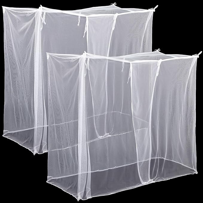 2 Pcs 4 Corners Mosquito Net for Bed Canopies Netting Bed Drapes Mesh for Twin Full Queen King Size Camping Home Outdoor Travel Dormitory(White,L87 X W79 X H79 Inch)