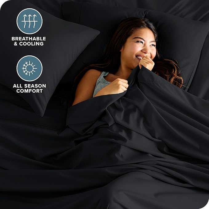 Bare Home Hotel Luxury Full Sheet Set, Extra Soft - 6 Piece Set - Deep Pockets - Easy Fit - Cooling & Breathable - Wrinkle, Fade, Stain Resistant - Includes 4 Pillowcases (Full, Black)