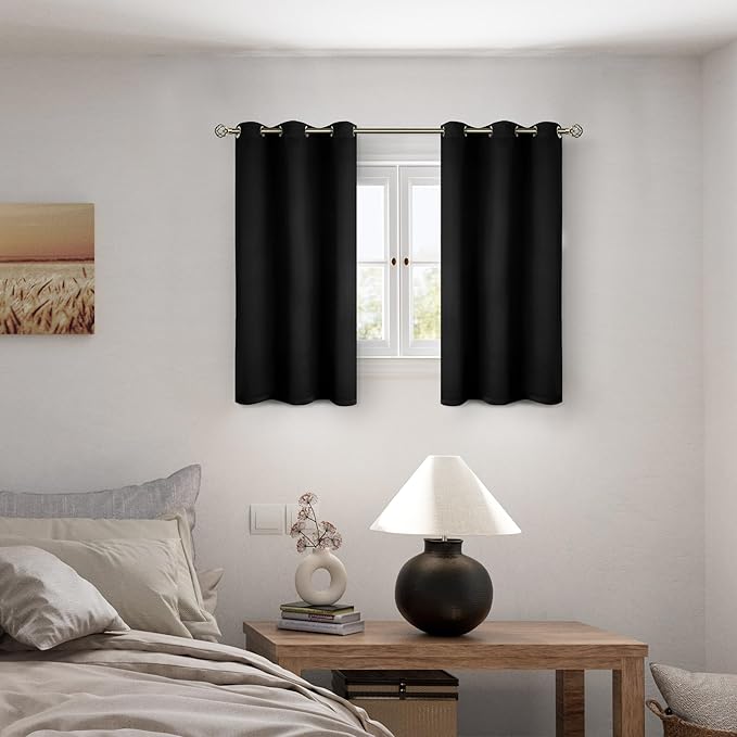 BGment Short Blackout Curtains 54 Inch Length for Bedroom, Thermal Insulated Energy Efficiency Noise Reducing Grommet Curtains with Liner for Small Window 2 Panels Each 42 Inch Wide, Black