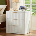 LEYAOYAO 23" Wide Fluted Night Stand with Charging Station,3 Drawers Large End Table with Storage,White Nightstand Wood Bedside Tables, Farmhouse Cabinet Dresser for Bedroom,Closet