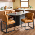Brown Faux Leather Dining Chairs Set of 4, Mid-Century Modern Dining Room Chairs with Armless, Checkered Kitchen Chair with Metal Legs