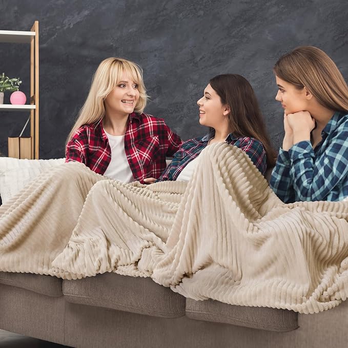 Buryeah 6 Pcs Flannel Throw Blanket Bulk 50 x 60 in Sleepover Blanket Outdoor Wedding Throw Lightweight, Oeko-tex Standard 100 Certified for Sofa Homeless Gifts (Beige)