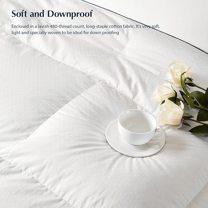 Pacific Coast Twin Comforter Filled with White Goose Down Bed Comforter, Fluffy All Season Luxury Hotel White Duvet Insert with 8 Loops, 60"x90"