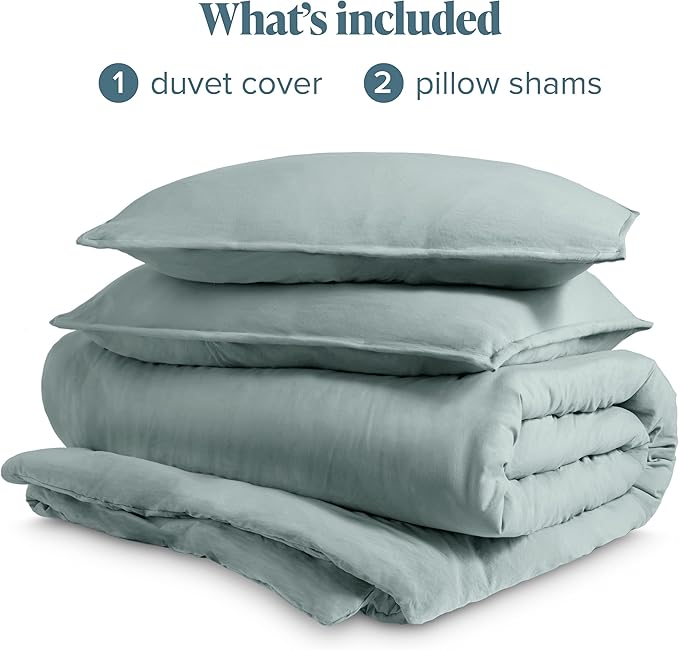 Bare Home Microfiber Duvet Cover Set - Ultra Soft Washed Microfiber - Queen Size - Linen-Like Look - Easy Care - Breathable Fabric - Our Softest Duvet Cover Set (Queen, Sea Spray)