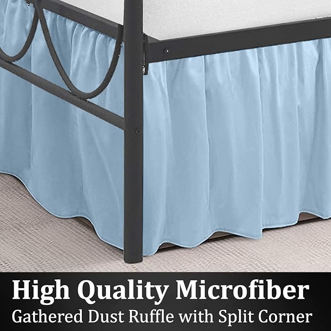 SKY BEDDINGS - Twin Size Ruffled Bed Skirt with Split Corners - 12 Inch Drop Dust Ruffle Bed Skirt with Platform Three Sided Coverage - 100% Microfiber, Light Blue