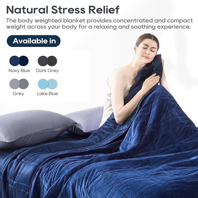 Weighted Blanket King Size 30lbs (88''x104'', Dual-Sided), Reversible Cozy Warm Velvet & Cooling Tencel King Weighted Blanket for Adults and Couples All Season Use - Carry Bag Included, Navy Blue