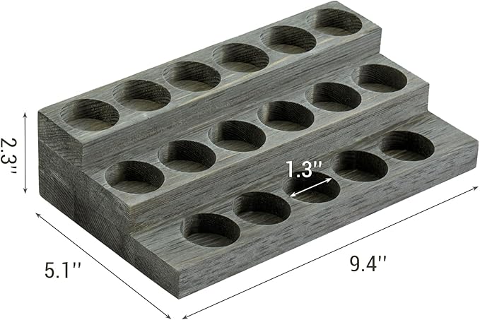 MyGift Set of 2 Vintage Gray Wood 3-Tier Essential Oil Display Stands, Countertop Organizer Rack for 17 Bottles Each