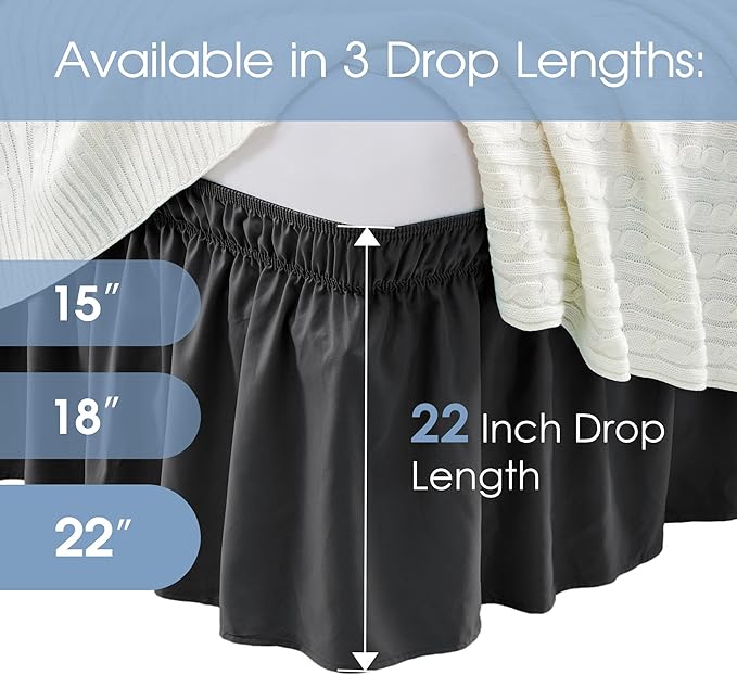 FreshCulture Full Bed Skirt, Elastic Wrap Around Bed Skirt Full Bed, Easy Fit with 22-Inch Tailored Drop, Hotel Quality Dust Ruffle for Full Size Bed, Bed Skirt Full Size (Black)