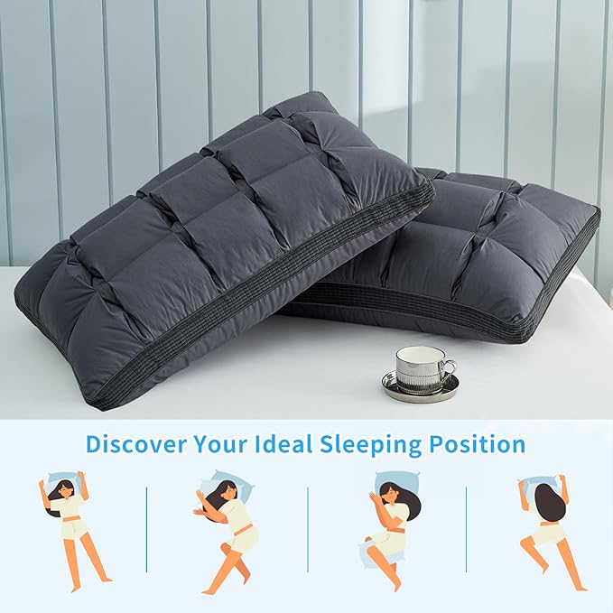 YOUR MOON Soft Pillow Standard Size of 2 for Sleeping, Super Soft Support Down Alternative Pillow, 100% Cotton Shell Luxury Comfy Fluffy Bed Pillows for Sleep(Gray)