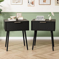 VINGLI Nightstands Set of 2, Fluted Night Stand with Drawer, Bedside Table, Wood Nightstand for Bedroom, Mid Century Modern End Tables, Black, 18.9" W*14.96" D*24" H