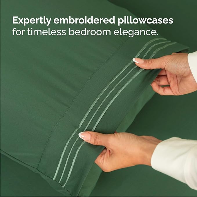 Cal King Size 4 Piece Sheet Set - Comfy Breathable & Cooling Bed Sheets Set - Hotel Luxury Bedding for Women, Men, Kids, Teens, Boys & Girls - Deep Pockets and Wrinkle Free - Oeko-Tex - Emerald Green