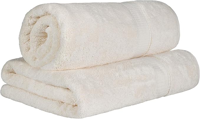 Superior Egyptian Cotton Pile Bath Sheet Set of 2, Ultra Soft Luxury Towels, Thick Plush Essentials, Absorbent Heavyweight, Guest Bath, Hotel, Spa, Home Bathroom, Shower Basics, Cream