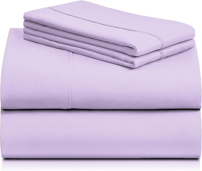 LuxClub 4 PC King Sheet Set, Deep Pockets Wrinkle Free Cooling Bed Sheets Hotel Bedding for Women, Men, Includes 1 Fitted Sheet, 1 Flat Sheet and 2 Pillowcases-Soft Lavender