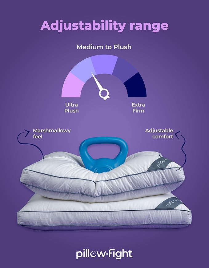 Pillow Fight Knockout - King Pillow, Luxury & Adjustable, Down Alternative, Bed and Neck Pillow, Cooling for, Back Support, Stomach, and Side Sleepers (King Size, Single)