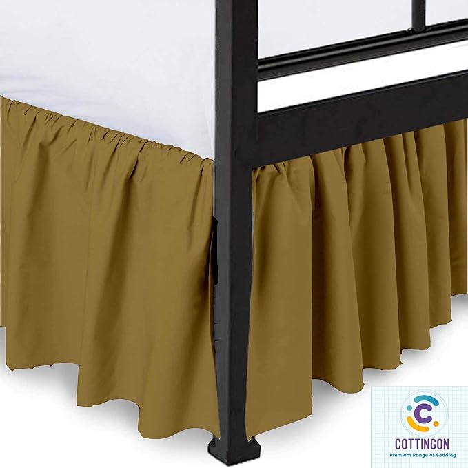 Cottingon Ruffled Bed Skirt with Split Corners-Dust Ruffle - 15" Drop 100% Microfiber Soft,Sheen & Luxurious Look - Bed Skirts (Taupe -Twin)