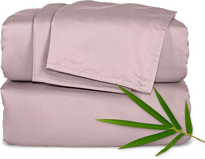 Pure Bamboo Twin XL Sheets, Genuine 100% Organic Viscose Derived from Bamboo Bed Sheet Set, Luxuriously Soft & Cooling, Double Stitching, 2 Year Quality Promise (Twin XL, Dusty Pink)