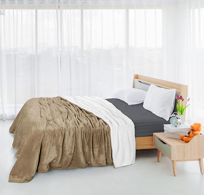 Utopia Bedding Sherpa Blanket Full Size (Camel, 90x84 Inches) - Soft Lightweight Plush Fleece Reversible Blanket for Bed, Sofa, Couch, Camping and Travel