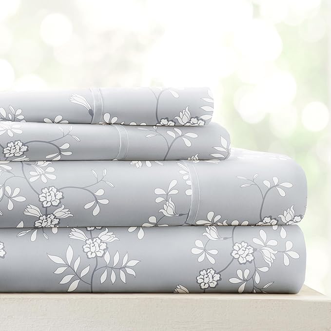 Linen Market Double-Brushed Patterned Microfiber Twin Sheet Set 3 Piece – Oeko-TEX Certified Ultra Soft & Wrinkle-Free - 16" Deep Pocket Sheets - Easy Care Twin Size - Trellis Vine Light Gray