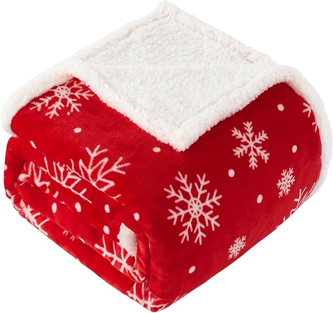 Touchat Red Sherpa Christmas Throw Blanket, Fuzzy Fluffy Soft Cozy Blanket, Fleece Flannel Plush Microfiber Blanket for Couch Bed Sofa (50" X 60",Red Snowflake)